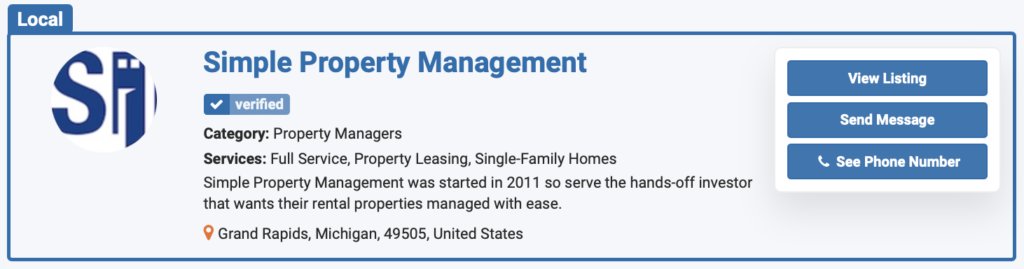 Results in our real estate directory for  the property management company Simple Property Management